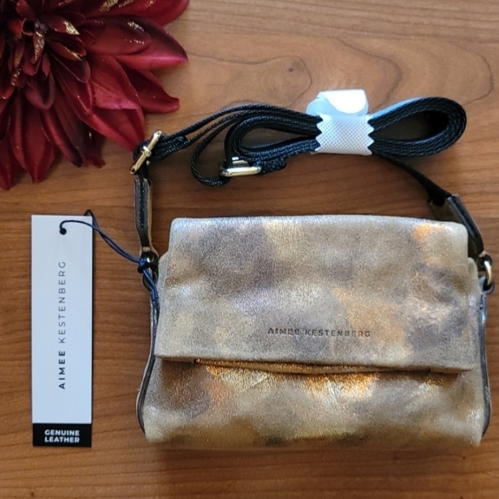 AIMEE KESTENBERG Brushed Metallic Gold Broadway Mini Crossbody - Picture 1 of 8